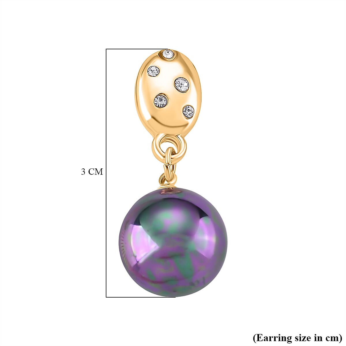 Peacock Color Shell Pearl &amp; Austrian White Crystal Earring with Push Back in Yellow Gold Plated 30.20 Ct. 8228182 10