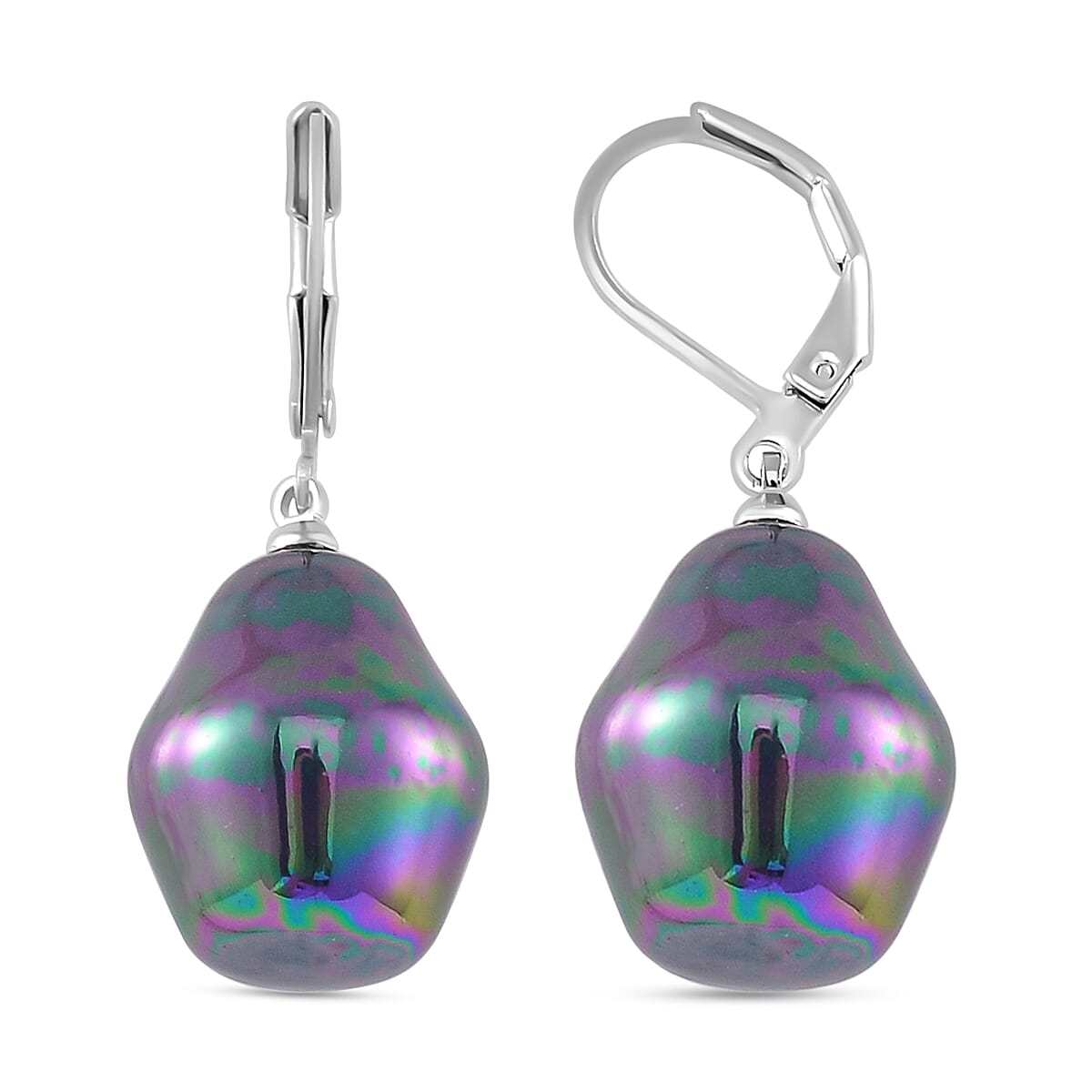 Peacock Colour Shell Pearl Drop Earrings with Lever Back V32518648 0