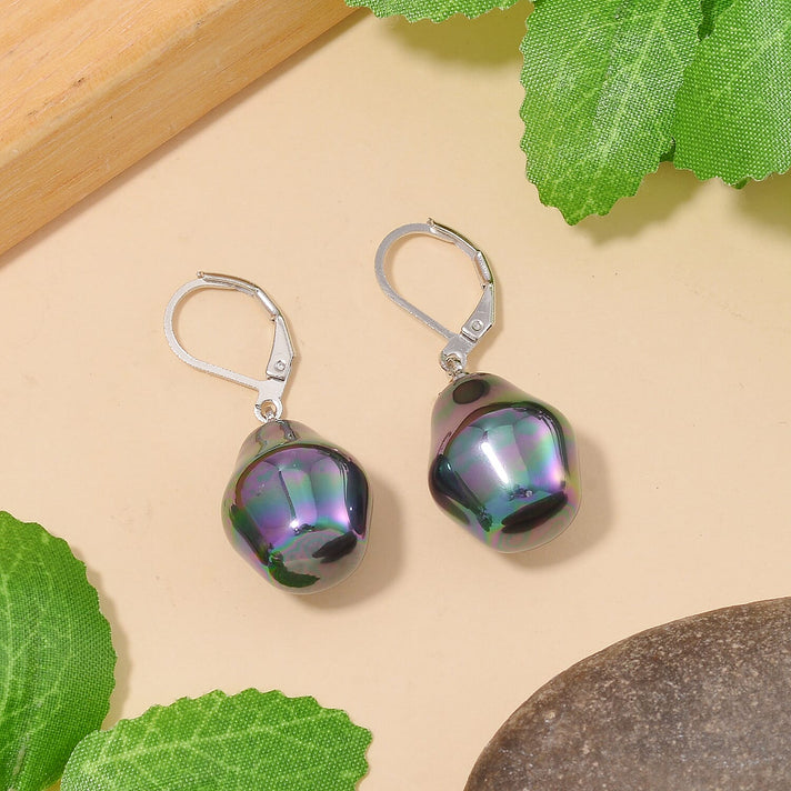 Peacock Colour Shell Pearl Drop Earrings with Lever Back 7811786 2