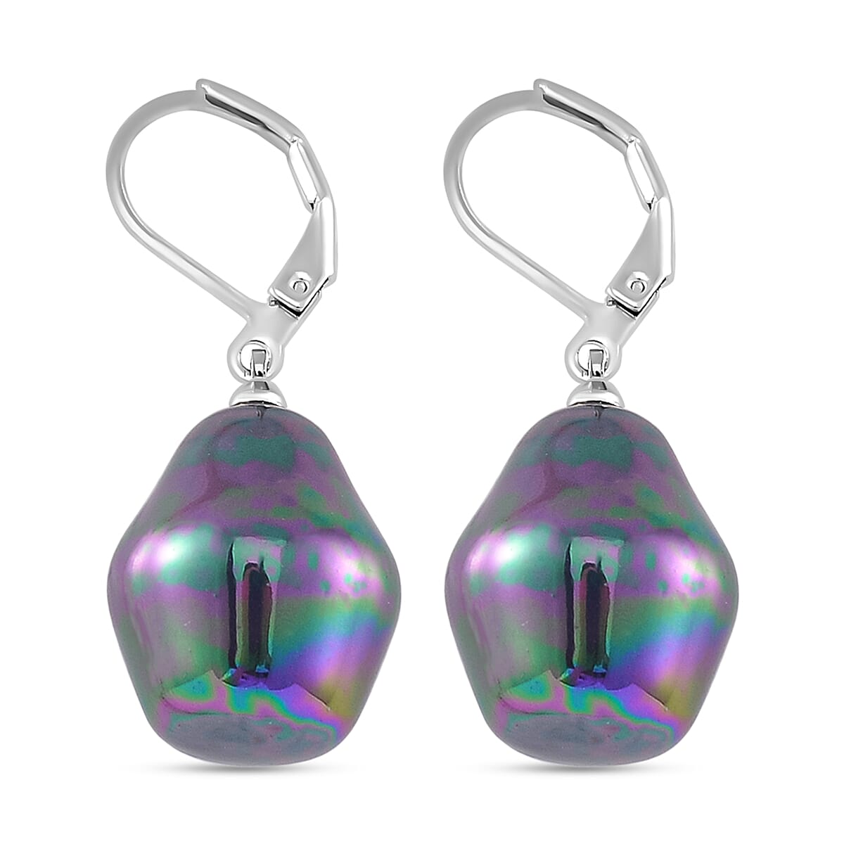Peacock Colour Shell Pearl Drop Earrings with Lever Back V32518648 4