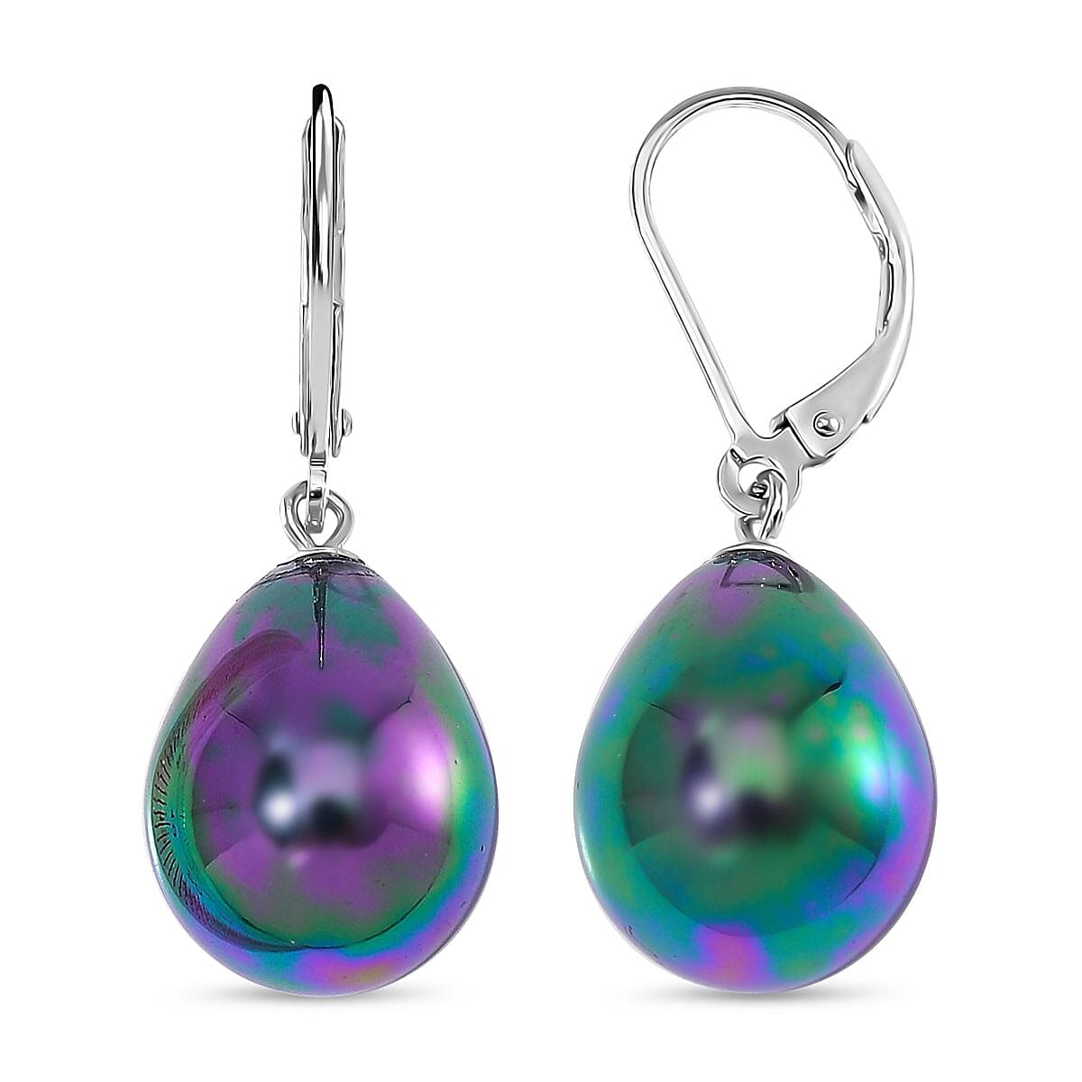 Tahitian Colour Shell Pearl Earring with Lever Back in Rhodium Overlay Sterling Silver 30 Ct. 8193870 0