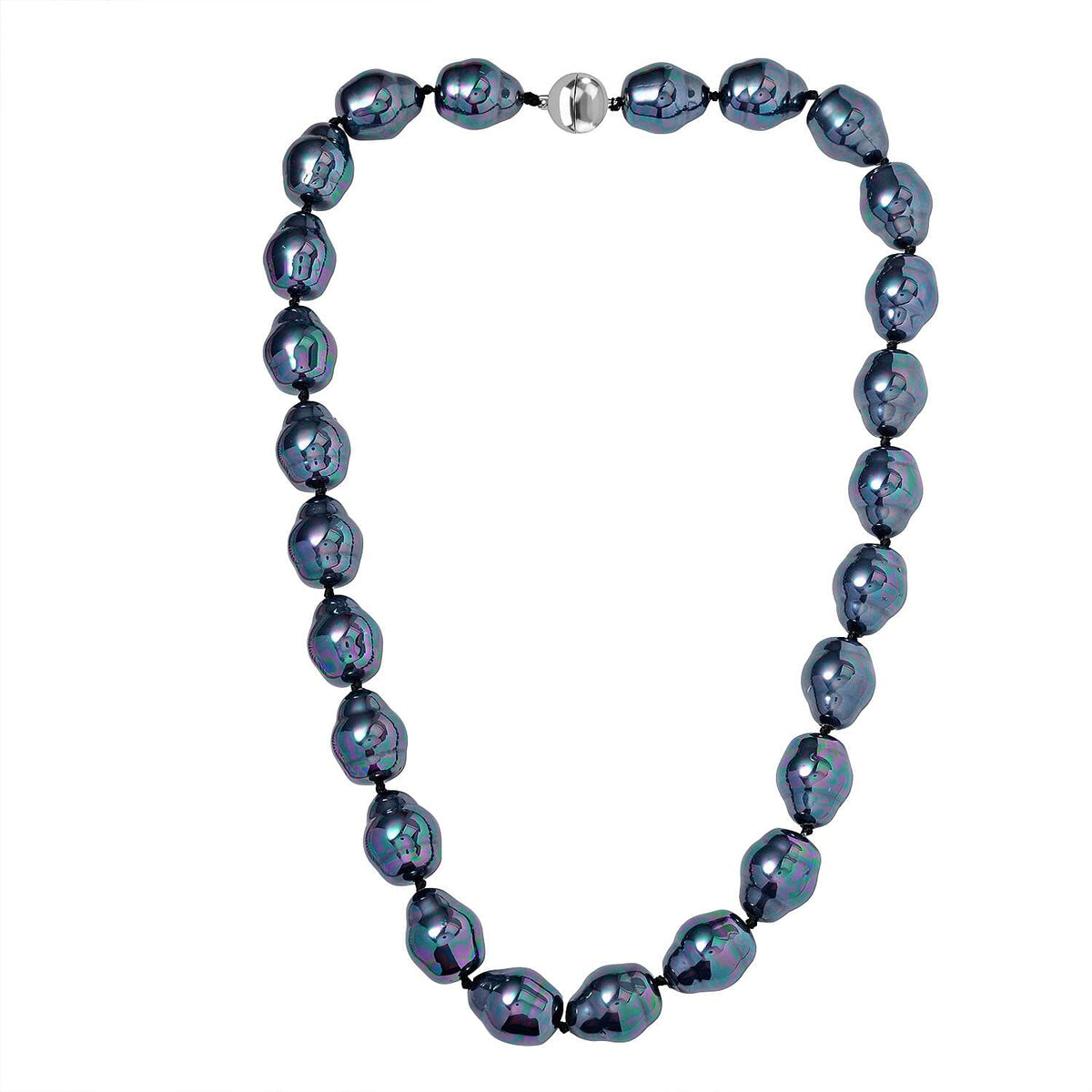 Peacock Color Shell Pearl  Necklace (Size - 20) in Rhodium Overlay Sterling Silver 0.01 ct  0.010  Ct. 7811816 0
