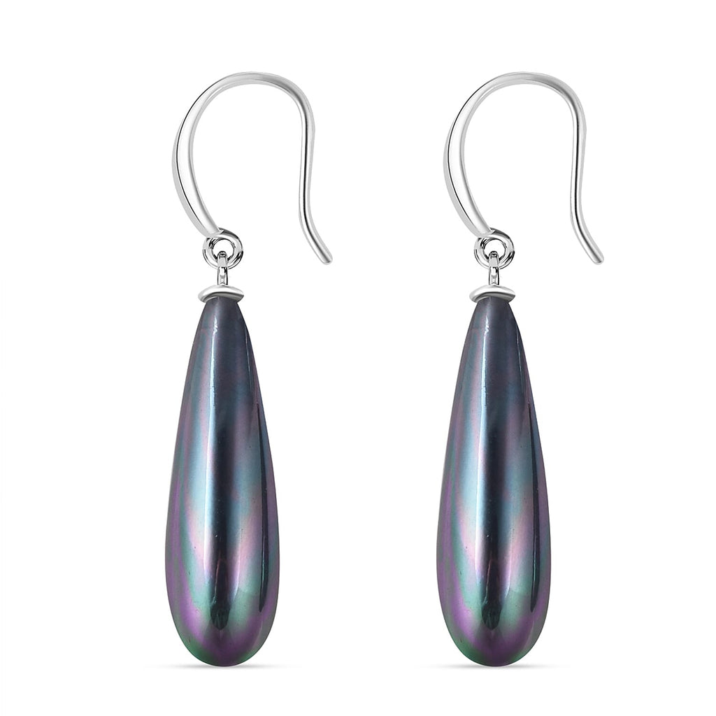Peacock Color Shell Pearl  Earring in Rhodium Overlay Sterling Silver