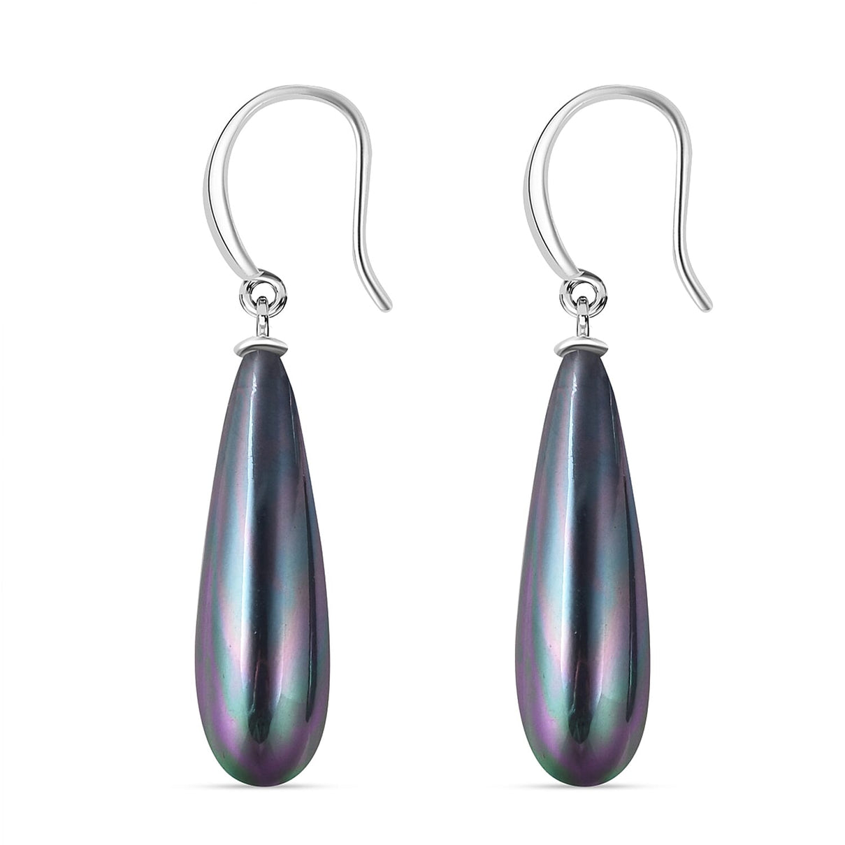 Peacock Colour Shell Pearl  Earrings in Rhodium Overlay Sterling Silver V32522031 0