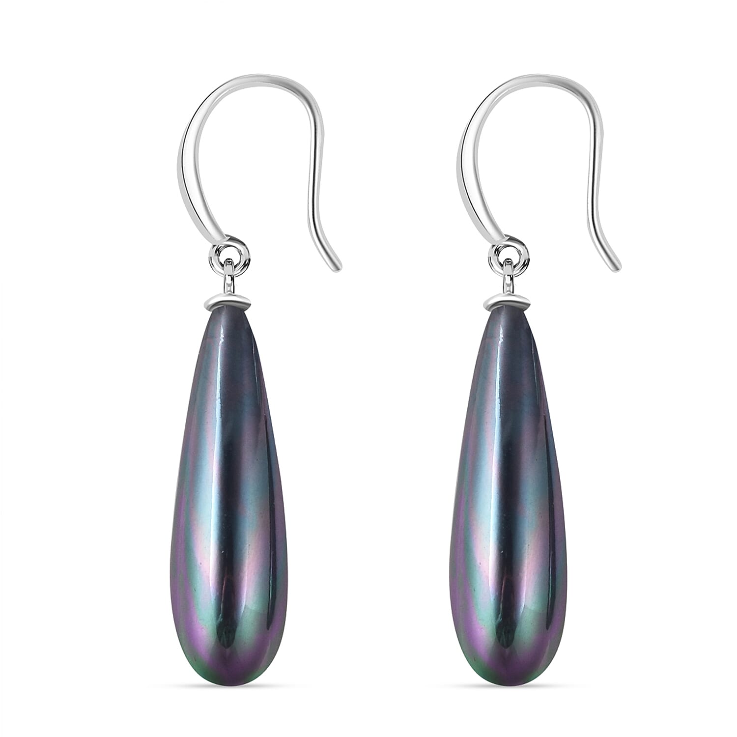Peacock Colour Shell Pearl  Earrings in Rhodium Overlay Sterling Silver V32522031 0