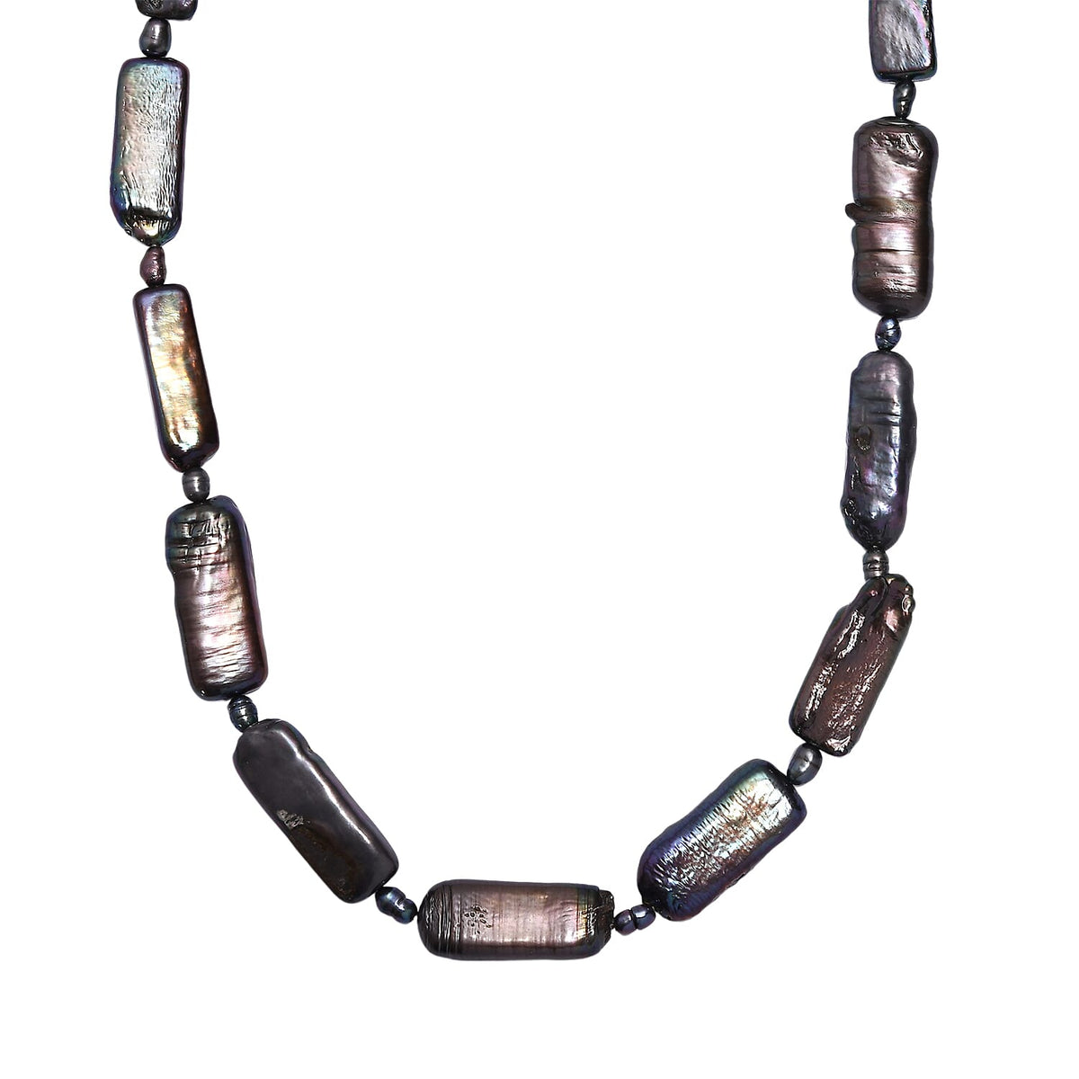 Peacock Colour Keshi Pearl Necklace (Size - 18-2 Ext) with Lobster Clasp in Rhodium Overlay Sterling Silver 170.00 Ct. 8181318 0