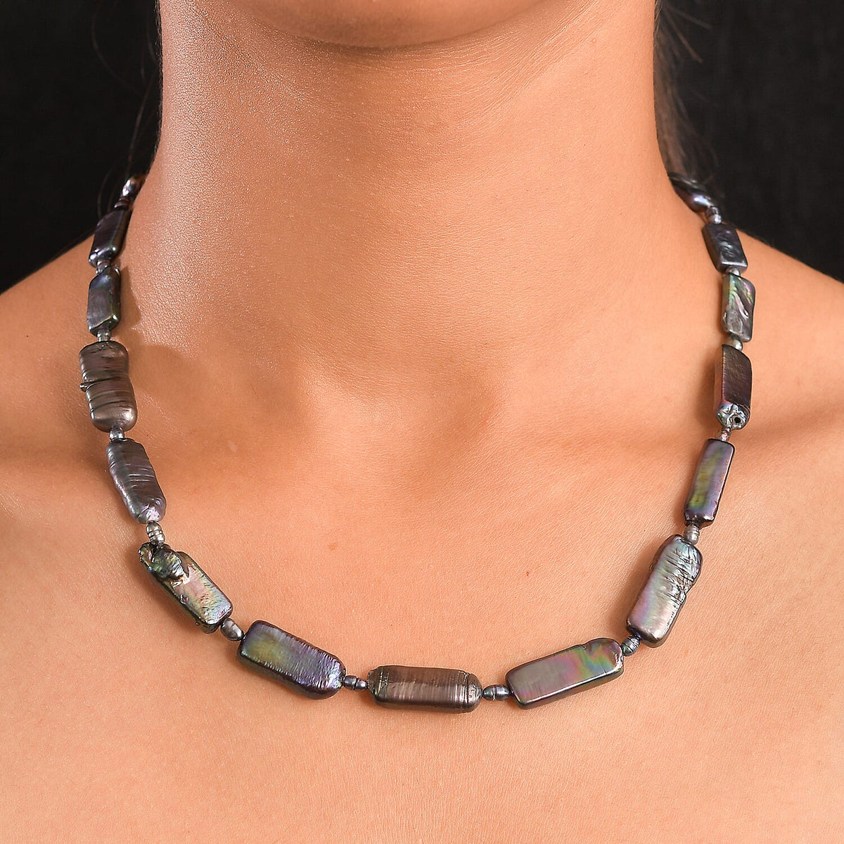 Peacock Colour Keshi Pearl Necklace (Size - 18-2 Ext) with Lobster Clasp in Rhodium Overlay Sterling Silver 170.00 Ct. 8181318 3