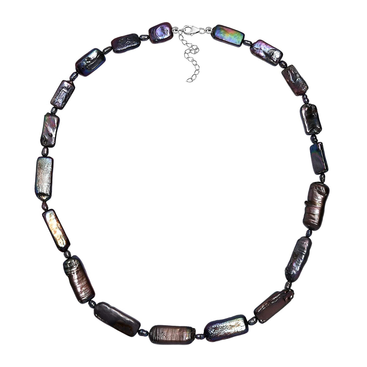 Peacock Colour Keshi Pearl Necklace (Size - 18-2 Ext) with Lobster Clasp in Rhodium Overlay Sterling Silver 170.00 Ct. 8181318 4