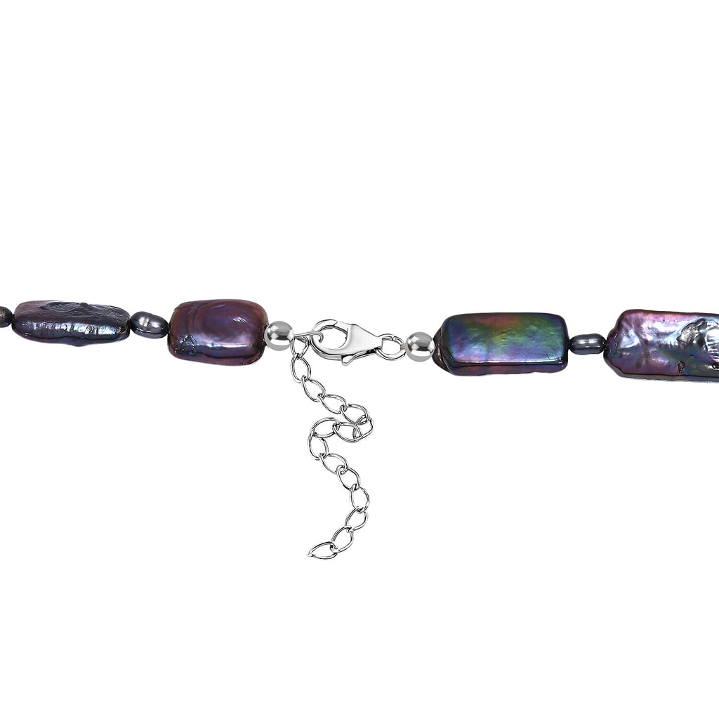 Peacock Colour Keshi Pearl Necklace (Size - 18-2 Ext) with Lobster Clasp in Rhodium Overlay Sterling Silver 170.00 Ct.