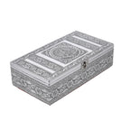 Handcrafted Aluminium Peacock Embossed Storage Box (Size 27x15x7 cm) - Silver