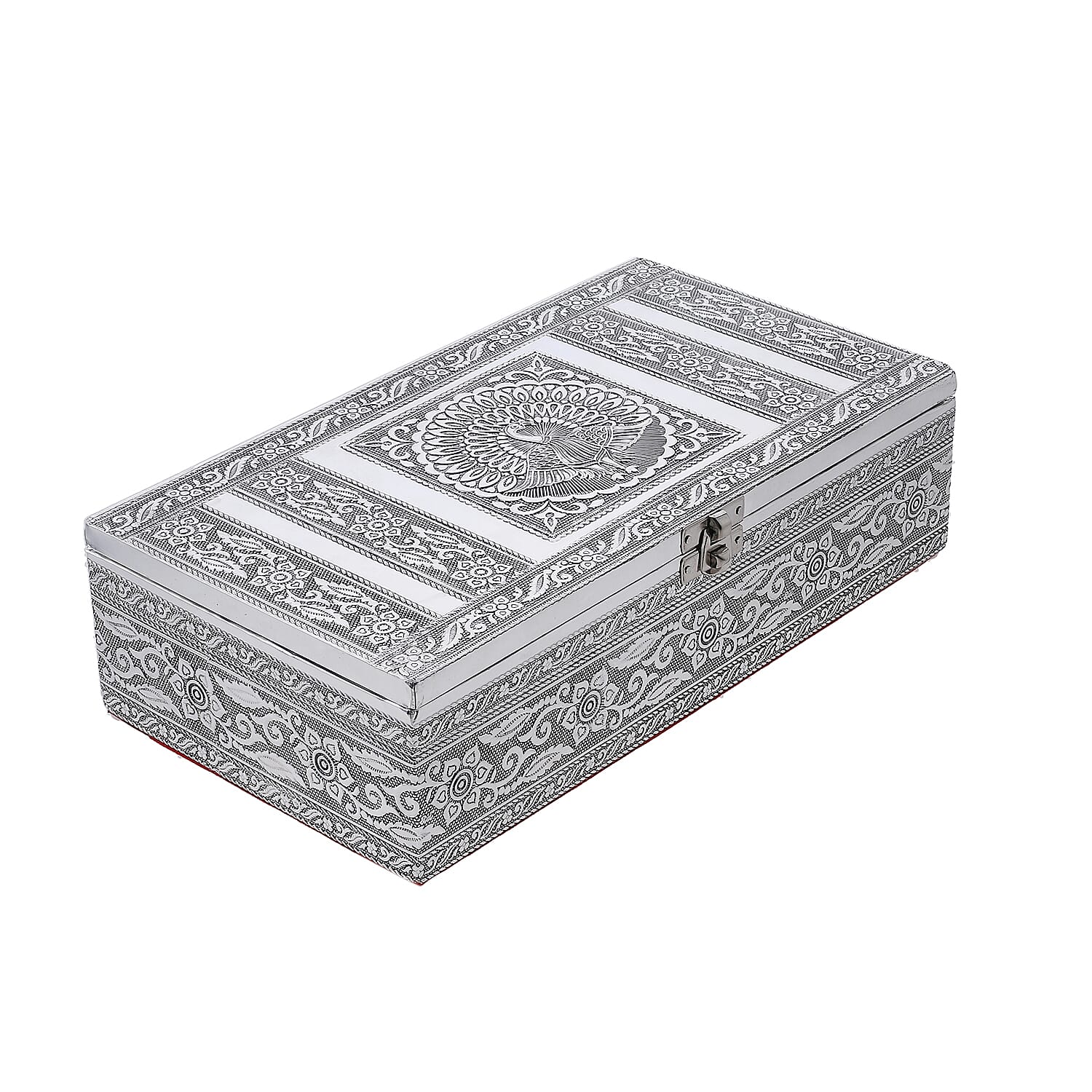 Handcrafted Aluminium Peacock Embossed Storage Box (Size 27x15x7 cm) - Silver 7379744 0