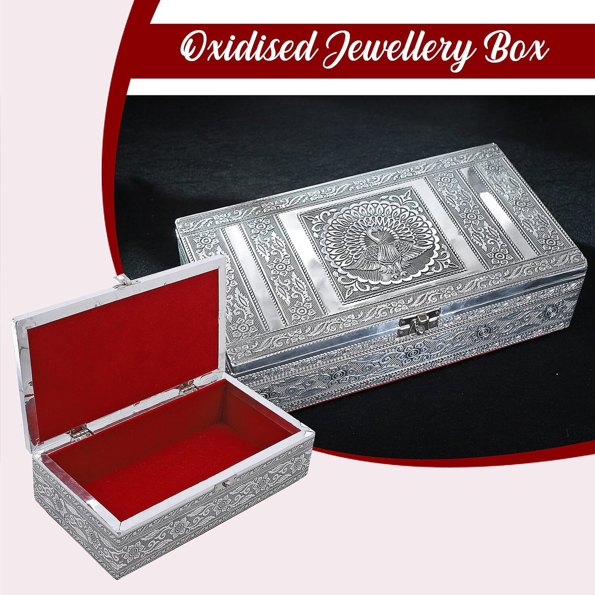 Handcrafted Aluminium Peacock Embossed Storage Box (Size 27x15x7 cm) - Silver 7379744 3