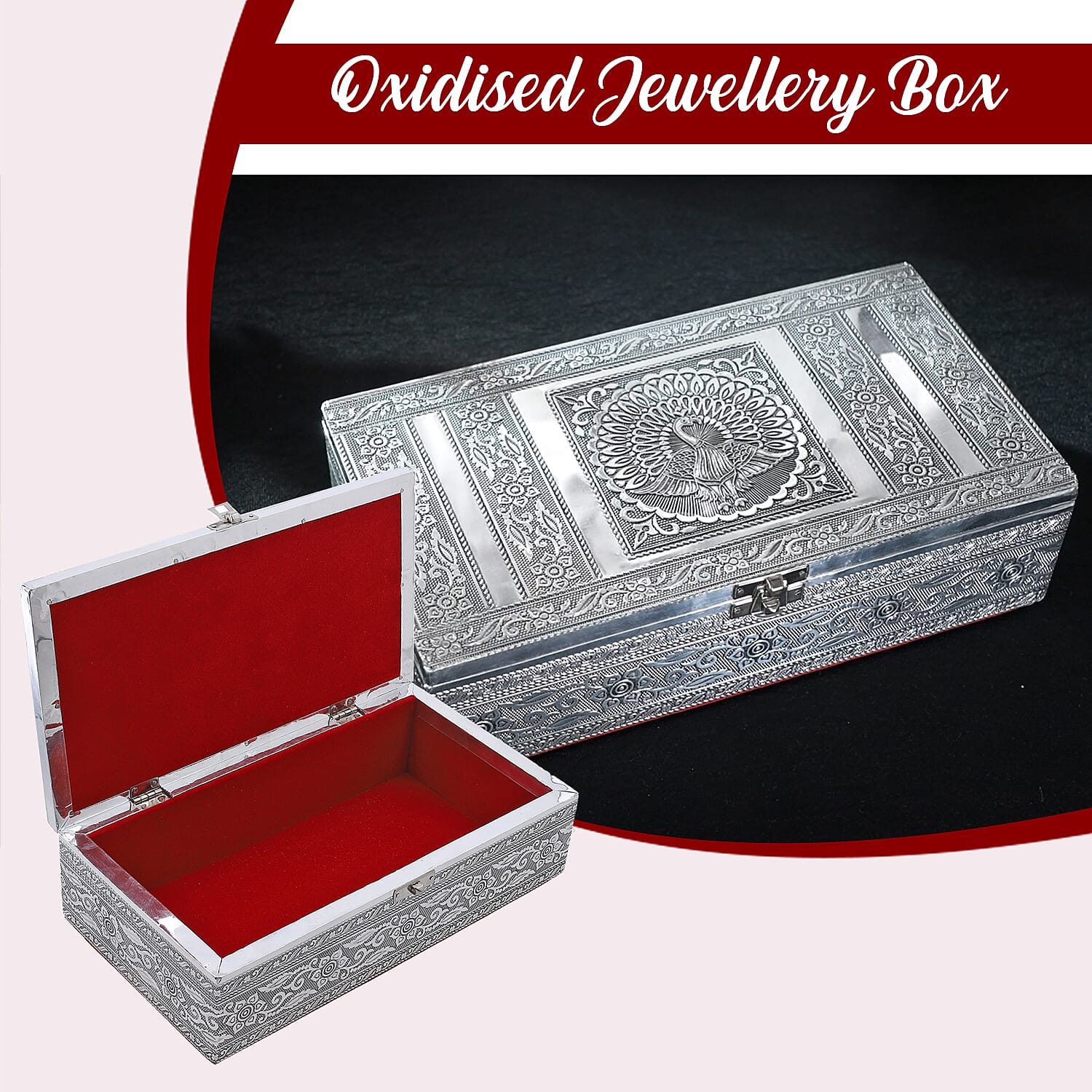 Handcrafted Aluminium Peacock Embossed Storage Box (Size 27x15x7 cm) - Silver 7379744 3