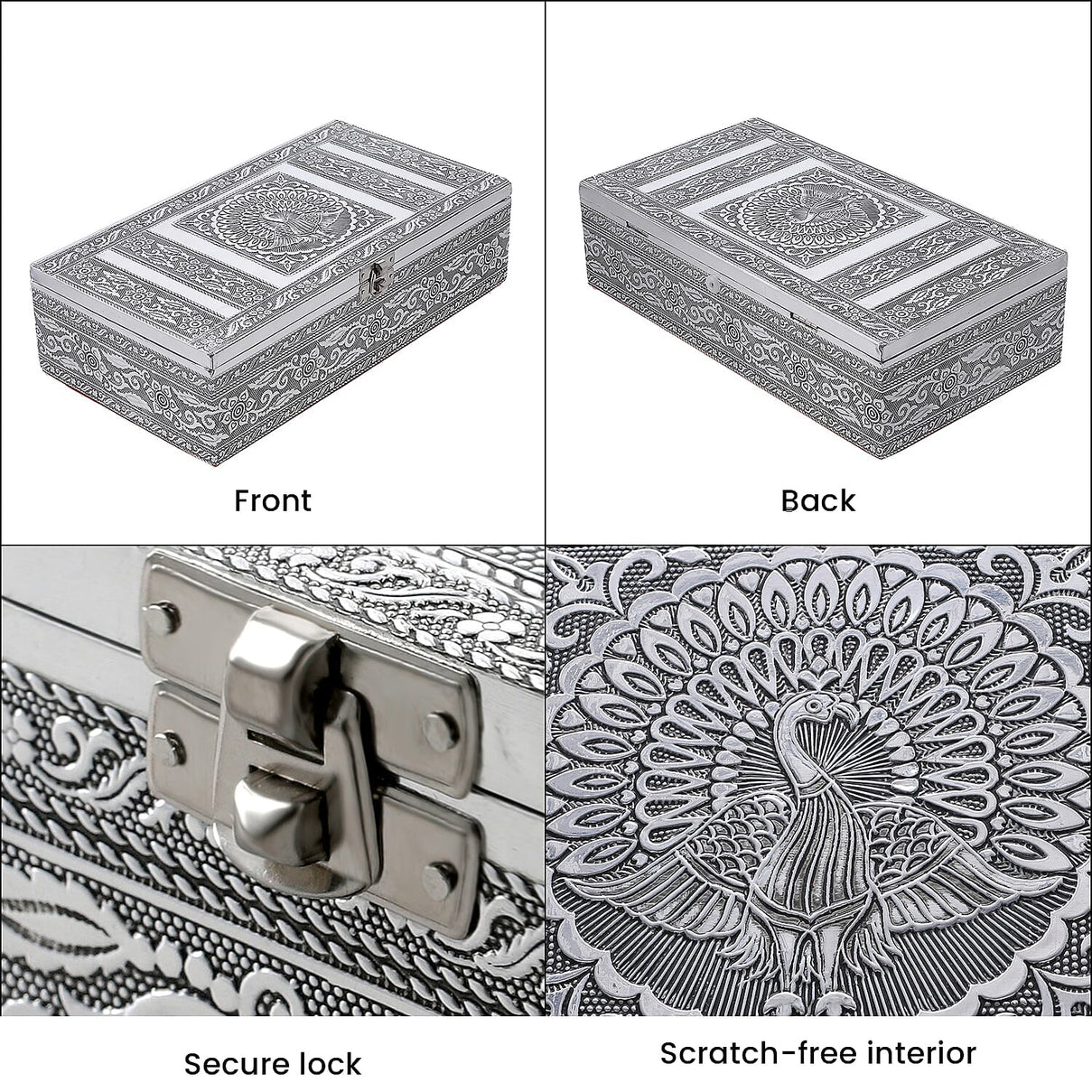 Handcrafted Aluminium Peacock Embossed Storage Box (Size 27x15x7 cm) - Silver 7379744 6