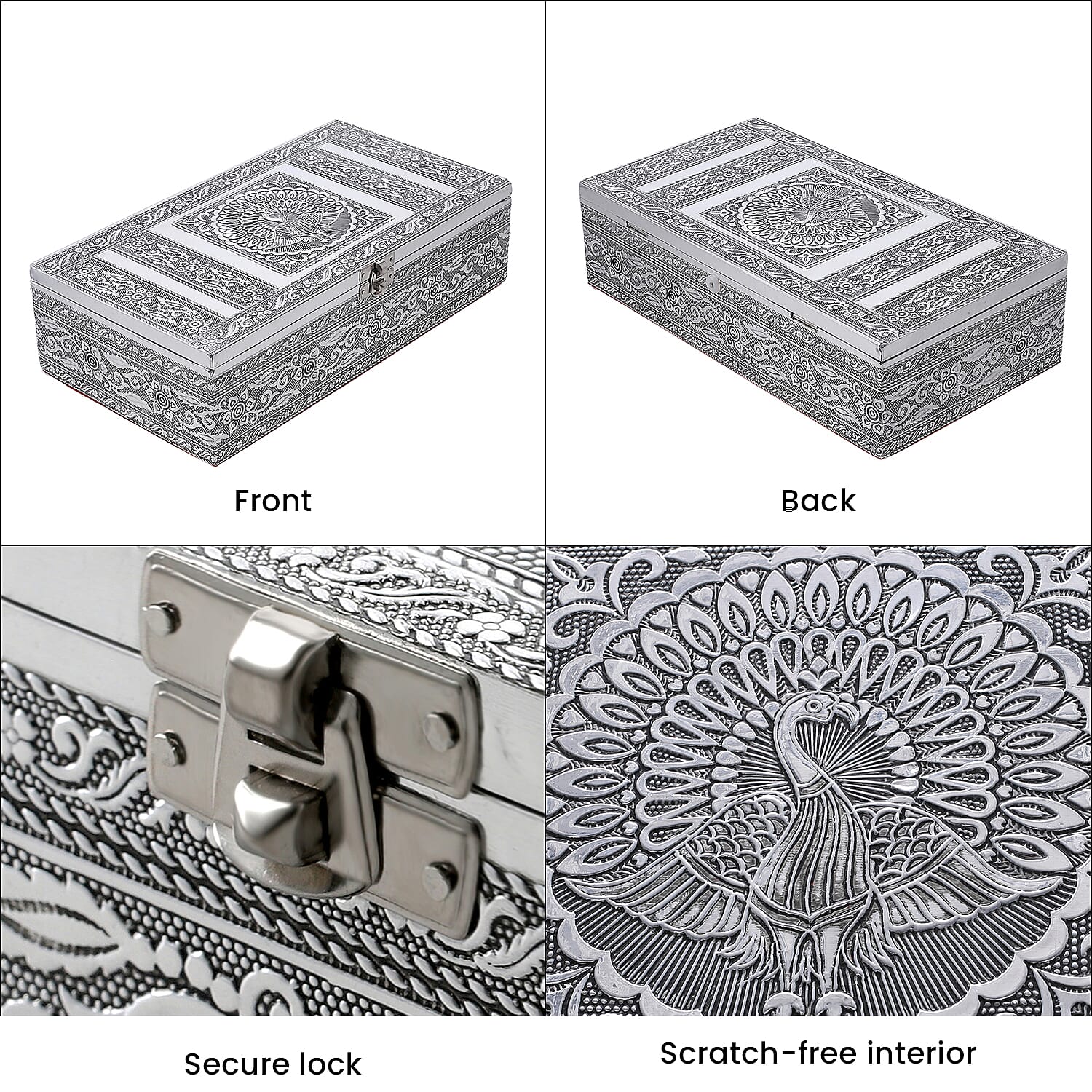 Handcrafted Aluminium Peacock Embossed Storage Box (Size 27x15x7 cm) - Silver 7379744 6
