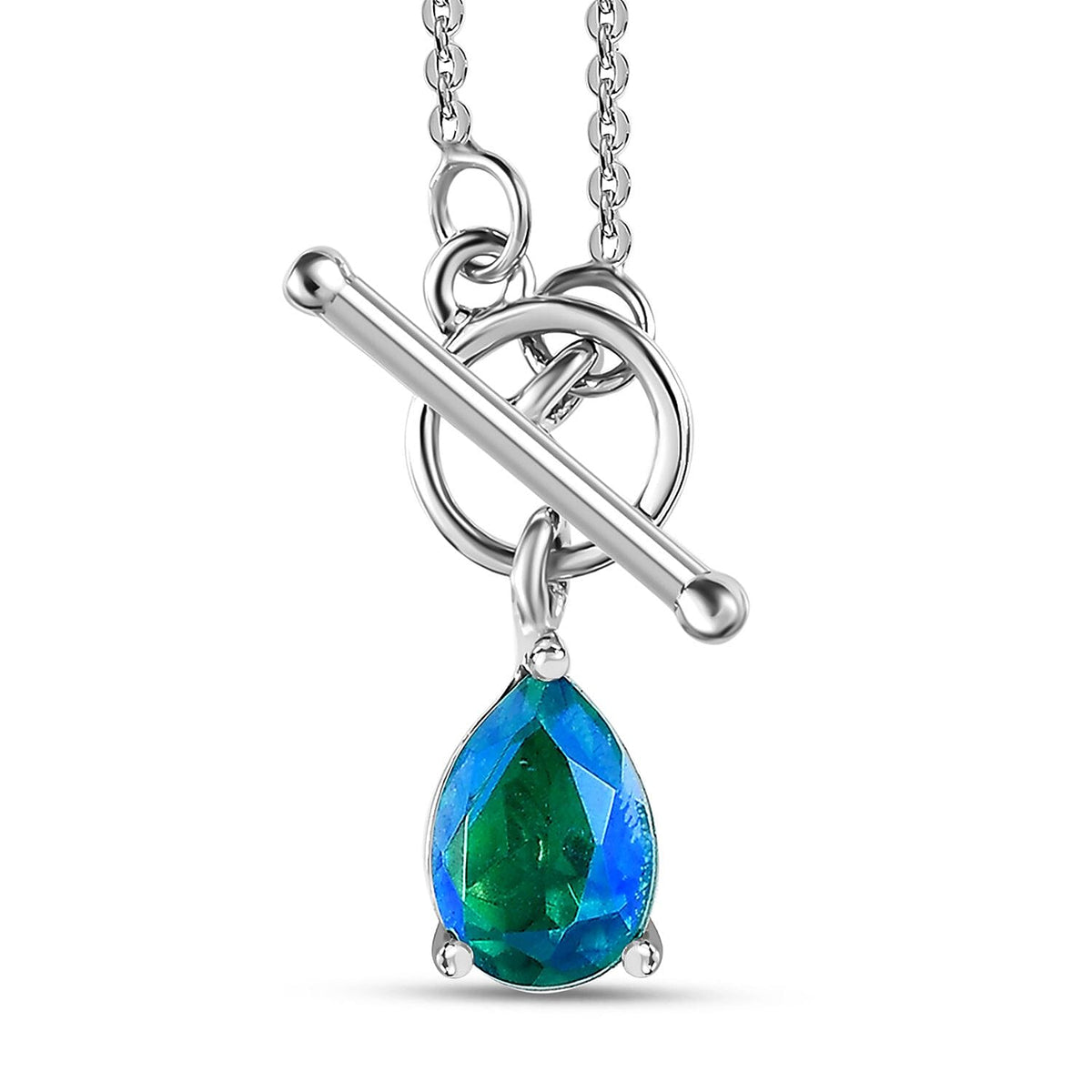 Peacock Triplet Quartz Solitaire Necklace (Size - 20) With Tongle in Platinum Overlay Sterling Silver 7544973 0