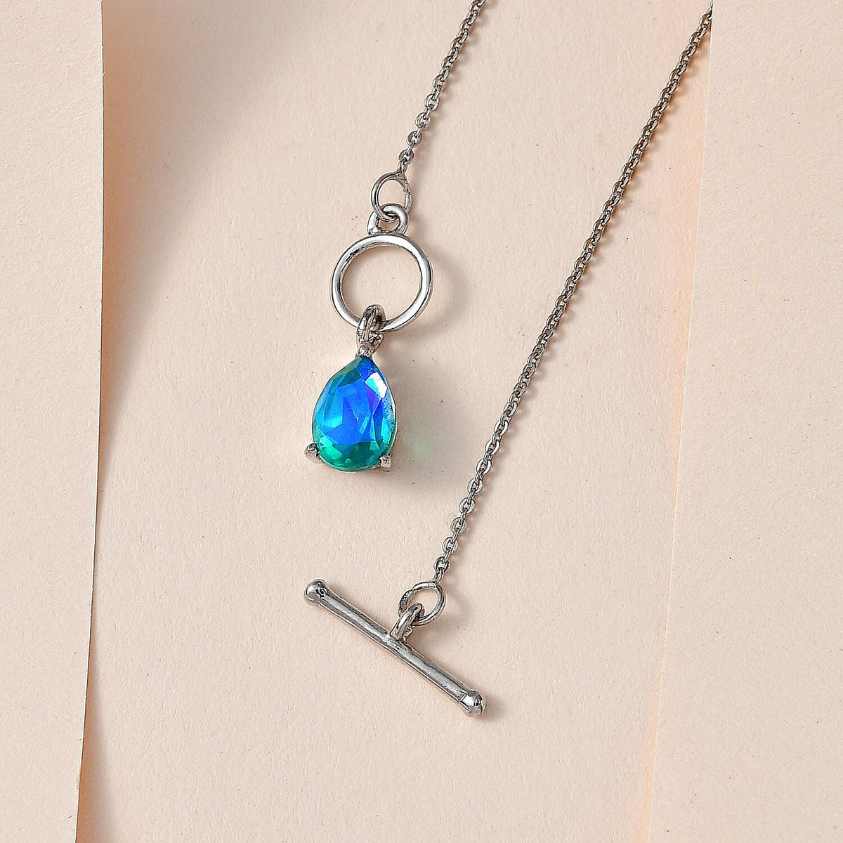 Peacock Triplet Quartz Solitaire Necklace (Size - 20) With Tongle in Platinum Overlay Sterling Silver 7544973 3