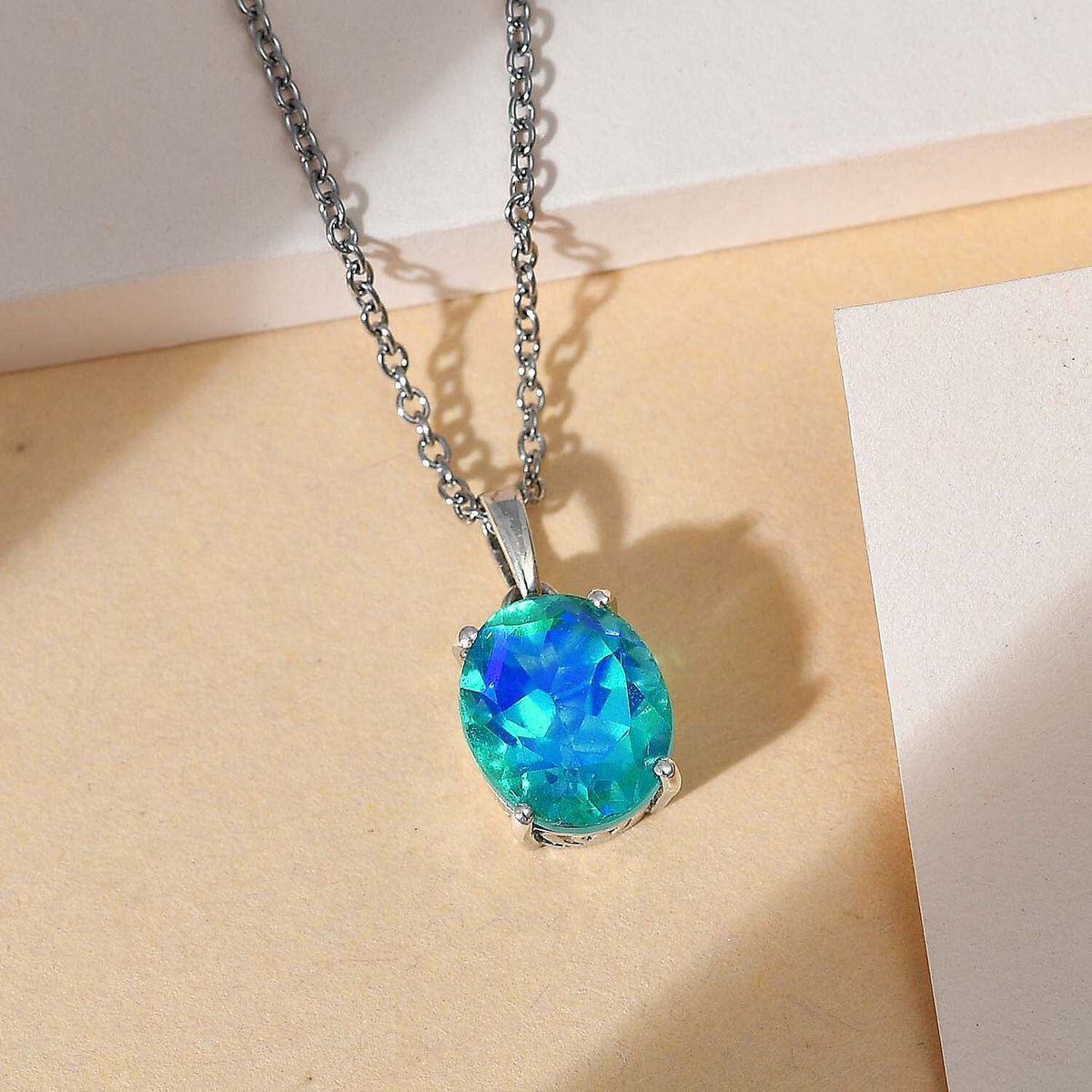 D'Joy Peacock Quartz Solitaire Pendant with Chain (Size - 20) in Platinum Overlay Sterling Silver 5.00 Ct. 4169753 3