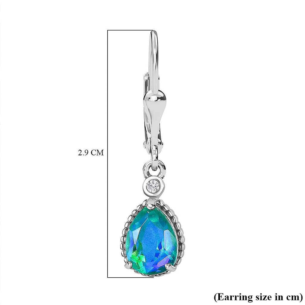 D'Joy Peacock Quartz & Natural Zircon Earrings with Lever Back in Platinum Overlay Sterling Silver 2.50 Ct.