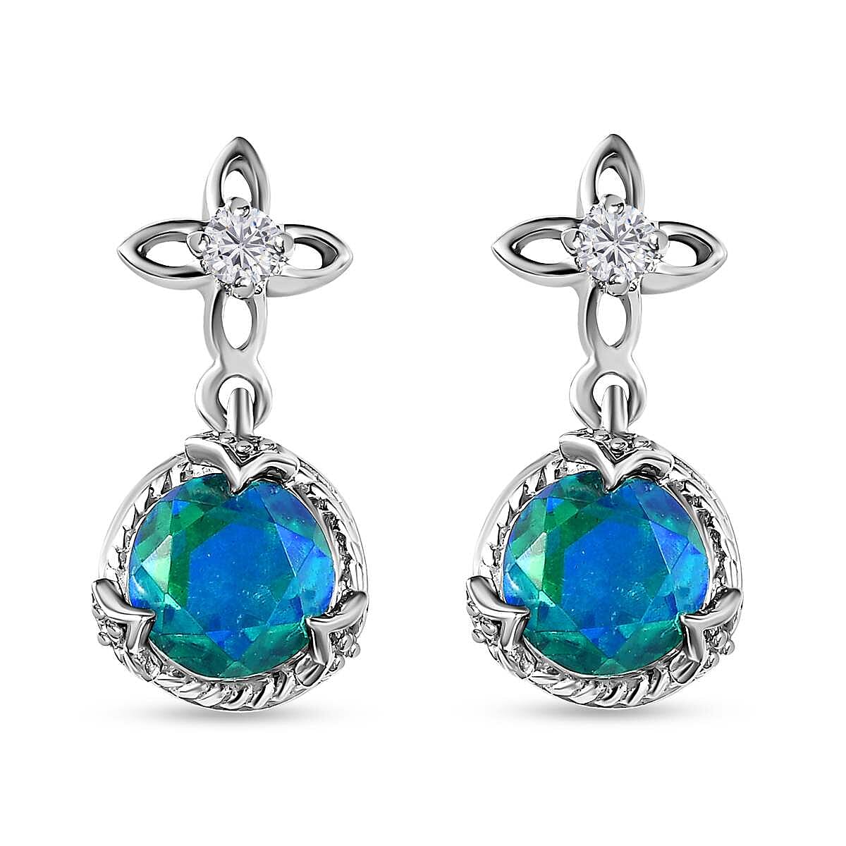 Peacock Triplet Quartz and Natural Zircon Earrings in Platinum Overlay Sterling Silver 2.36 Ct. 7545012 0