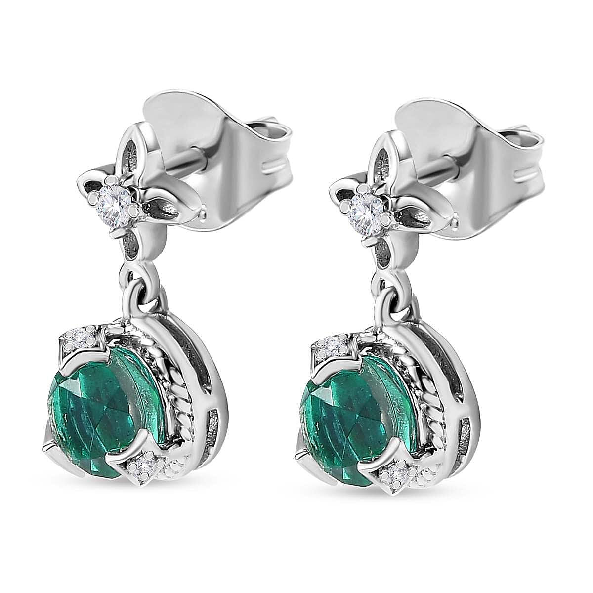 Peacock Triplet Quartz and Natural Zircon Earrings in Platinum Overlay Sterling Silver 2.36 Ct. 7545012 2