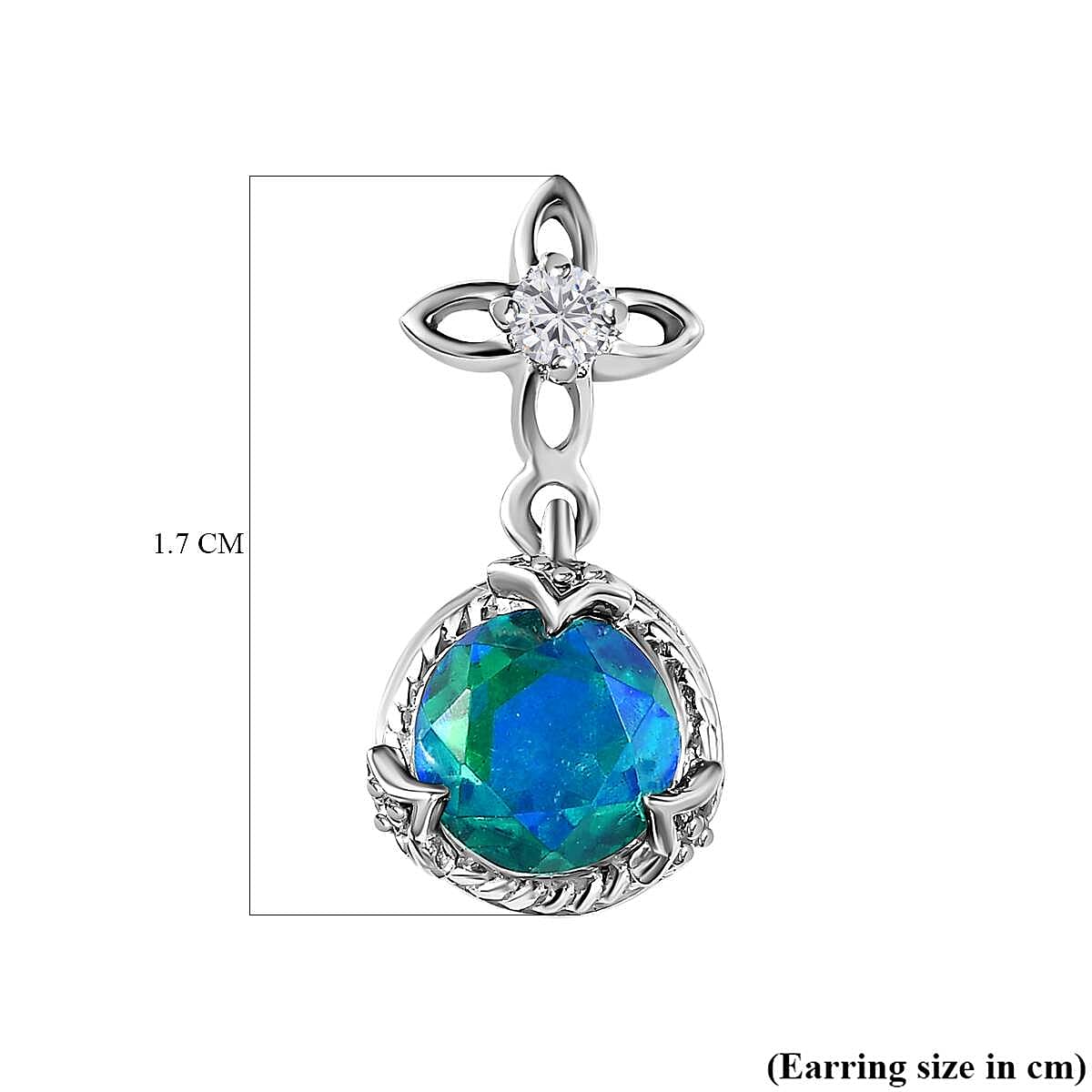 Peacock Triplet Quartz and Natural Zircon Earrings in Platinum Overlay Sterling Silver 2.36 Ct. 7545012 4