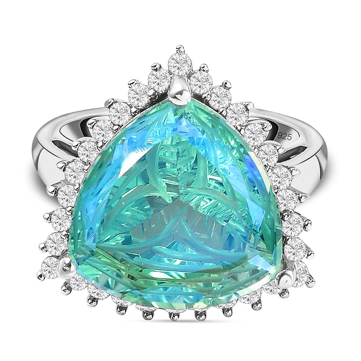 Peacock Quartz and Natural Zircon Ring in Platinum Overlay Sterling Silver 9.81 Ct. V32639231 7