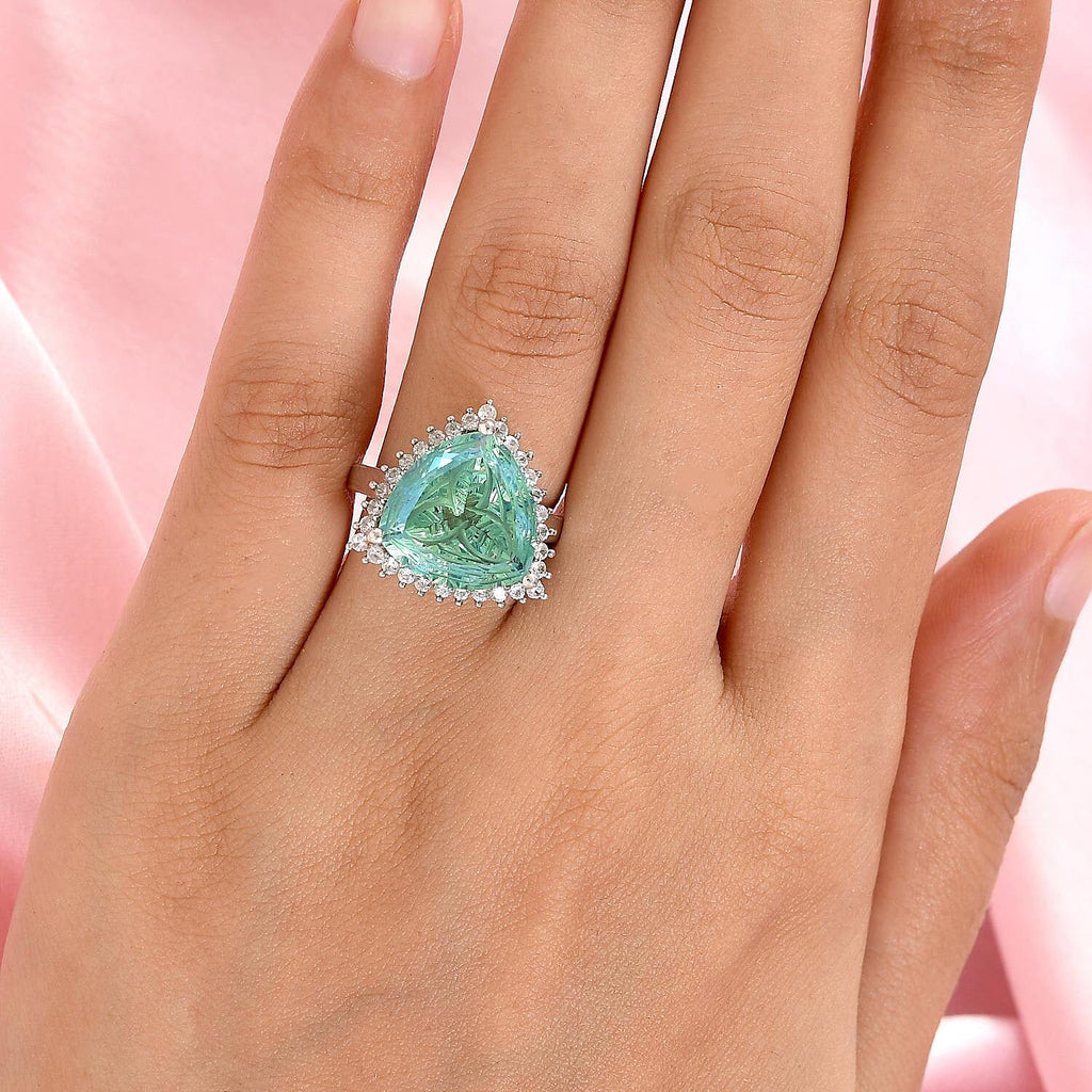 Peacock Quartz and Natural Zircon Ring in Platinum Overlay Sterling Silver 9.81 Ct.