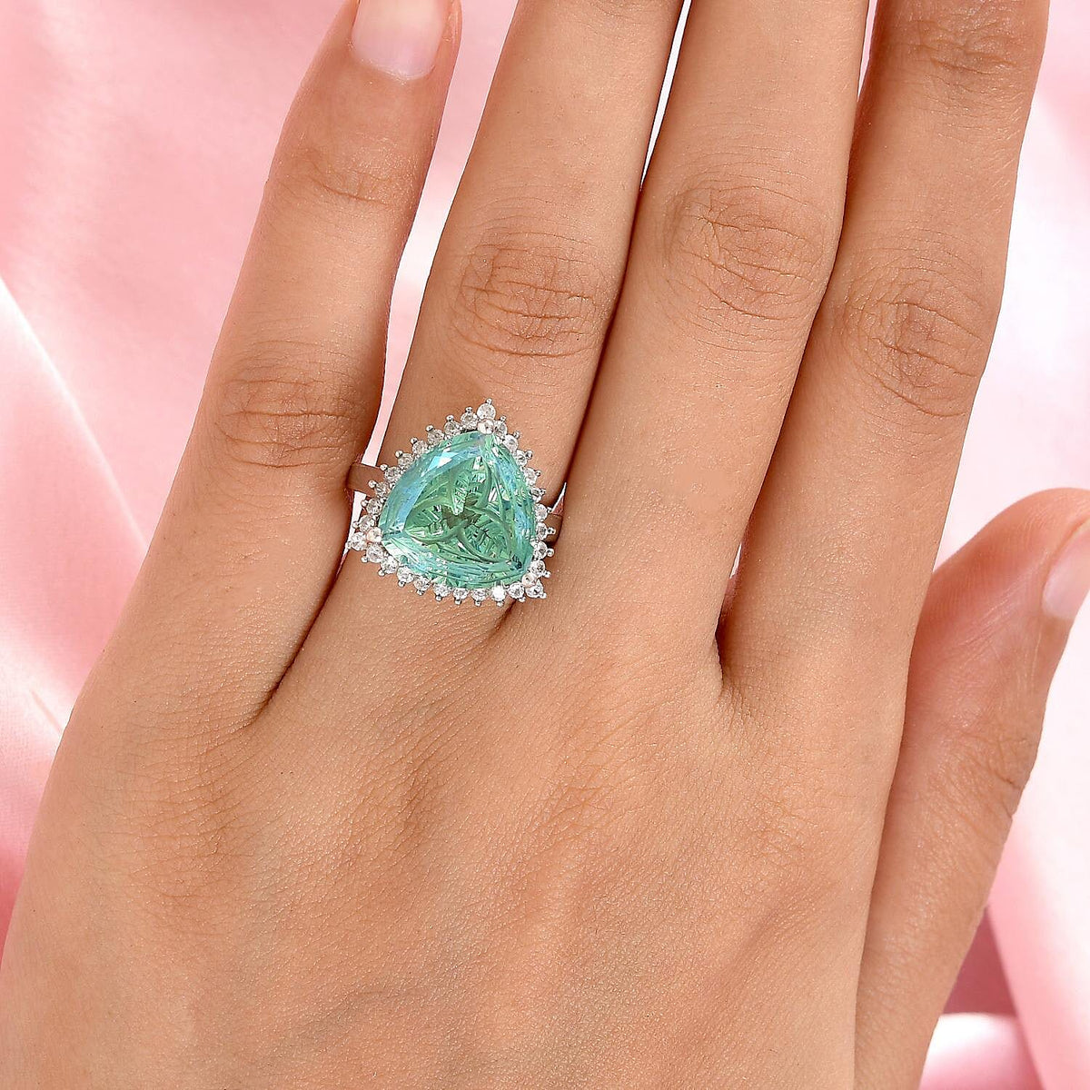Peacock Quartz and Natural Zircon Ring in Platinum Overlay Sterling Silver 9.81 Ct. V32639231 9