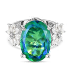 Peacock Quartz and Natural Zircon Ring in Platinum Overlay Sterling Silver 14.13 Ct, Silver Wt. 5.52 Gms