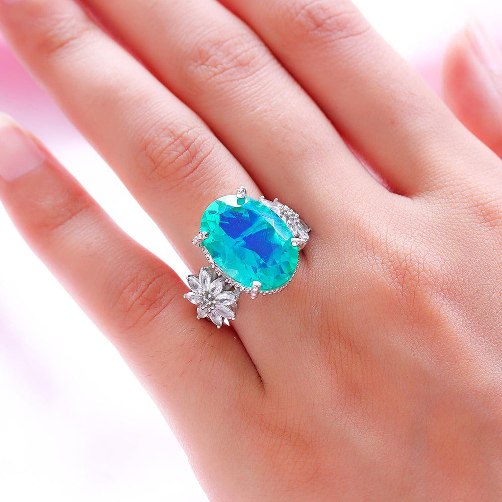 Peacock Quartz and Natural Zircon Ring in Platinum Overlay Sterling Silver 14.13 Ct, Silver Wt. 5.52 Gms