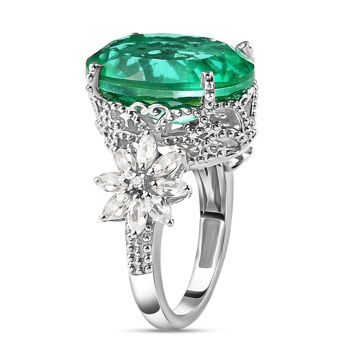 Peacock Quartz and Natural Zircon Ring in Platinum Overlay Sterling Silver 14.13 Ct, Silver Wt. 5.52 Gms 7078680 4