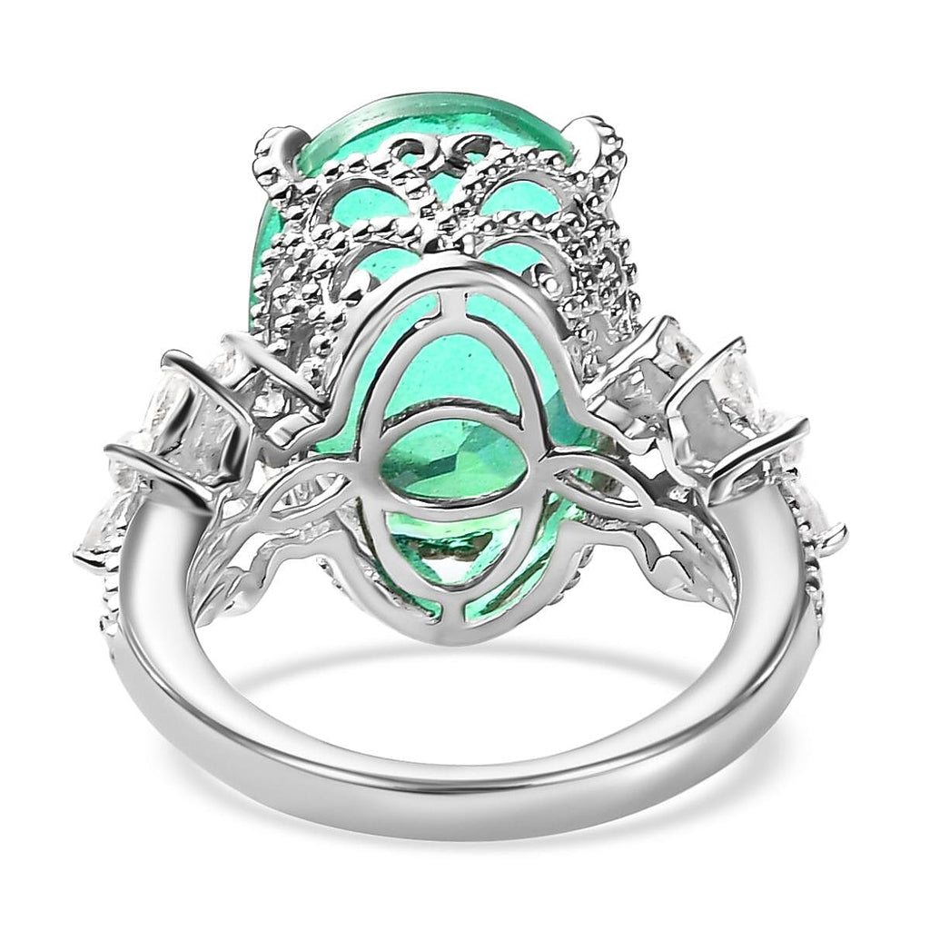 Peacock Quartz and Natural Zircon Ring in Platinum Overlay Sterling Silver 14.13 Ct, Silver Wt. 5.52 Gms