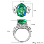 Peacock Quartz and Natural Zircon Ring in Platinum Overlay Sterling Silver 14.13 Ct, Silver Wt. 5.52 Gms