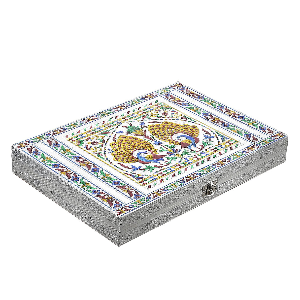 Oxidized Ring Box with Dancing Peacocks Hold Upto 150 Rings (Size 35x25x5 cm) - Silver 7857269 0