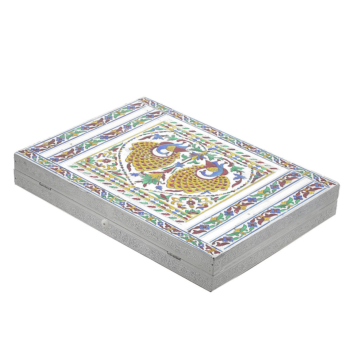 Oxidized Ring Box with Dancing Peacocks Hold Upto 150 Rings (Size 35x25x5 cm) - Silver 7857269 3