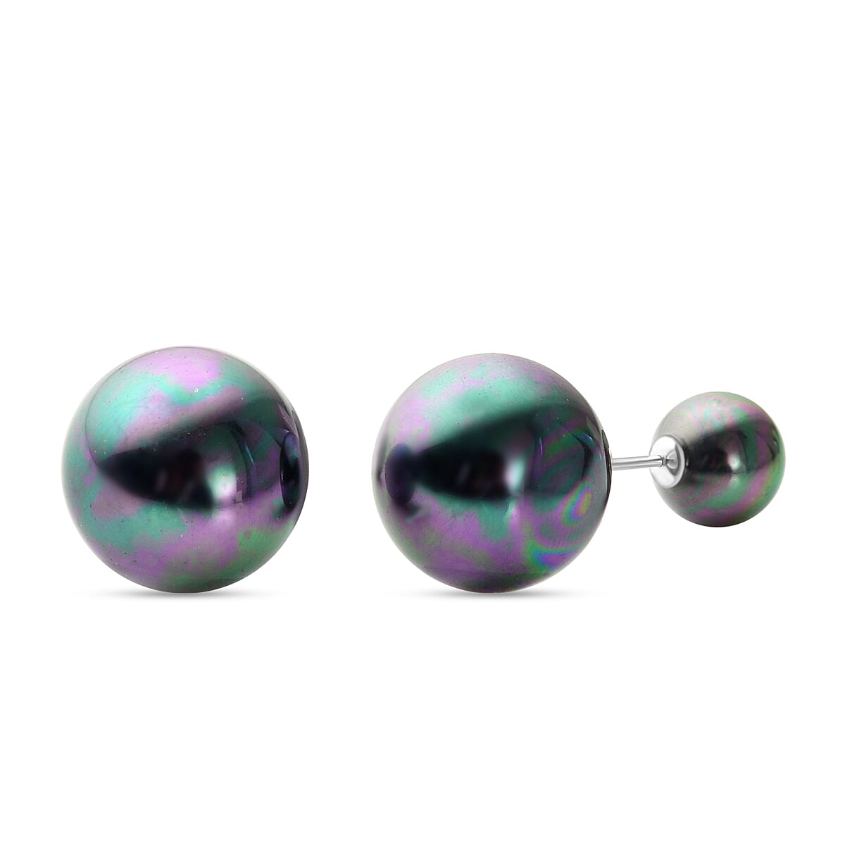 Peacock Shell Pearl Front and Back Stud Earrings (with Push Back) in Sterling Silver 2153532 0
