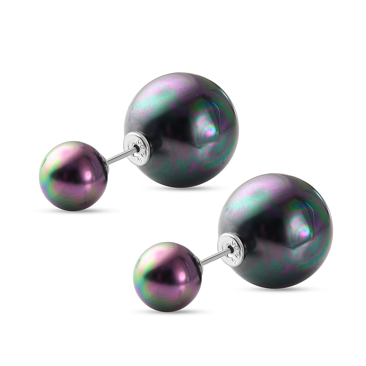 Peacock Shell Pearl Front and Back Stud Earrings (with Push Back) in Sterling Silver 2153532 2