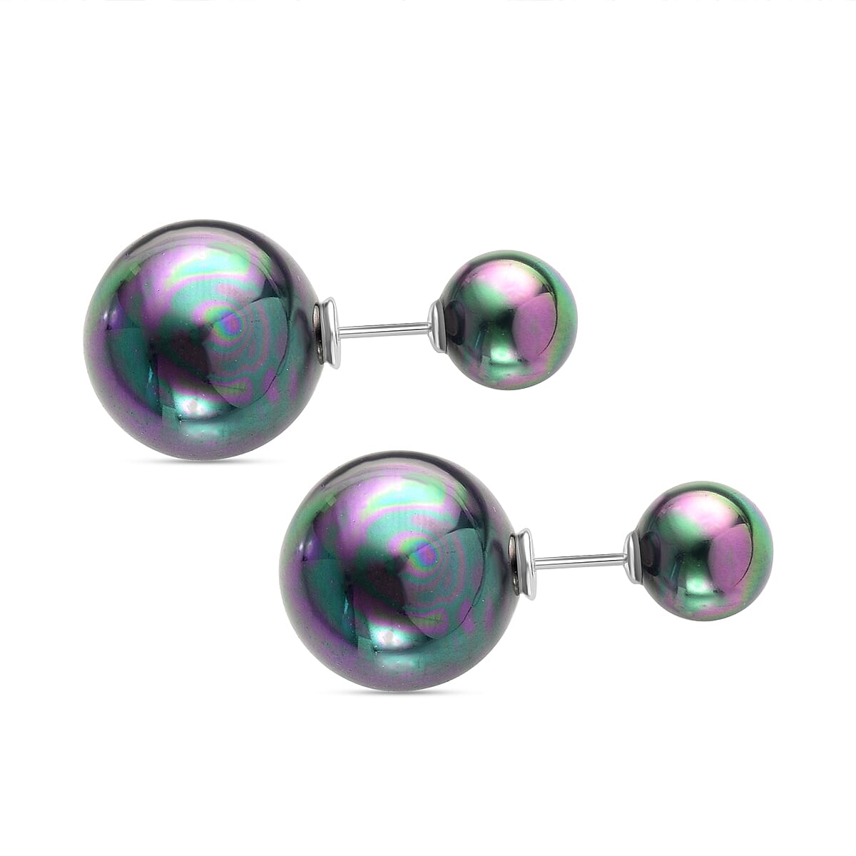 Peacock Shell Pearl Front and Back Stud Earrings (with Push Back) in Sterling Silver 2153532 3
