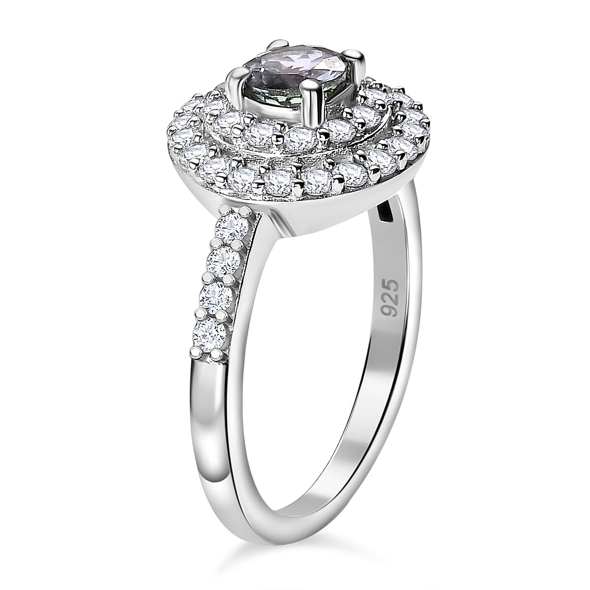 Peacock Tanzanite, White Zircon Double Halo Ring in Rhodium Overlay Sterling Silver 1.41 Ct. 7864248 3