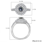 Peacock Tanzanite & White Zircon Double Halo Ring in Rhodium Overlay Sterling Silver 1.41 Ct.