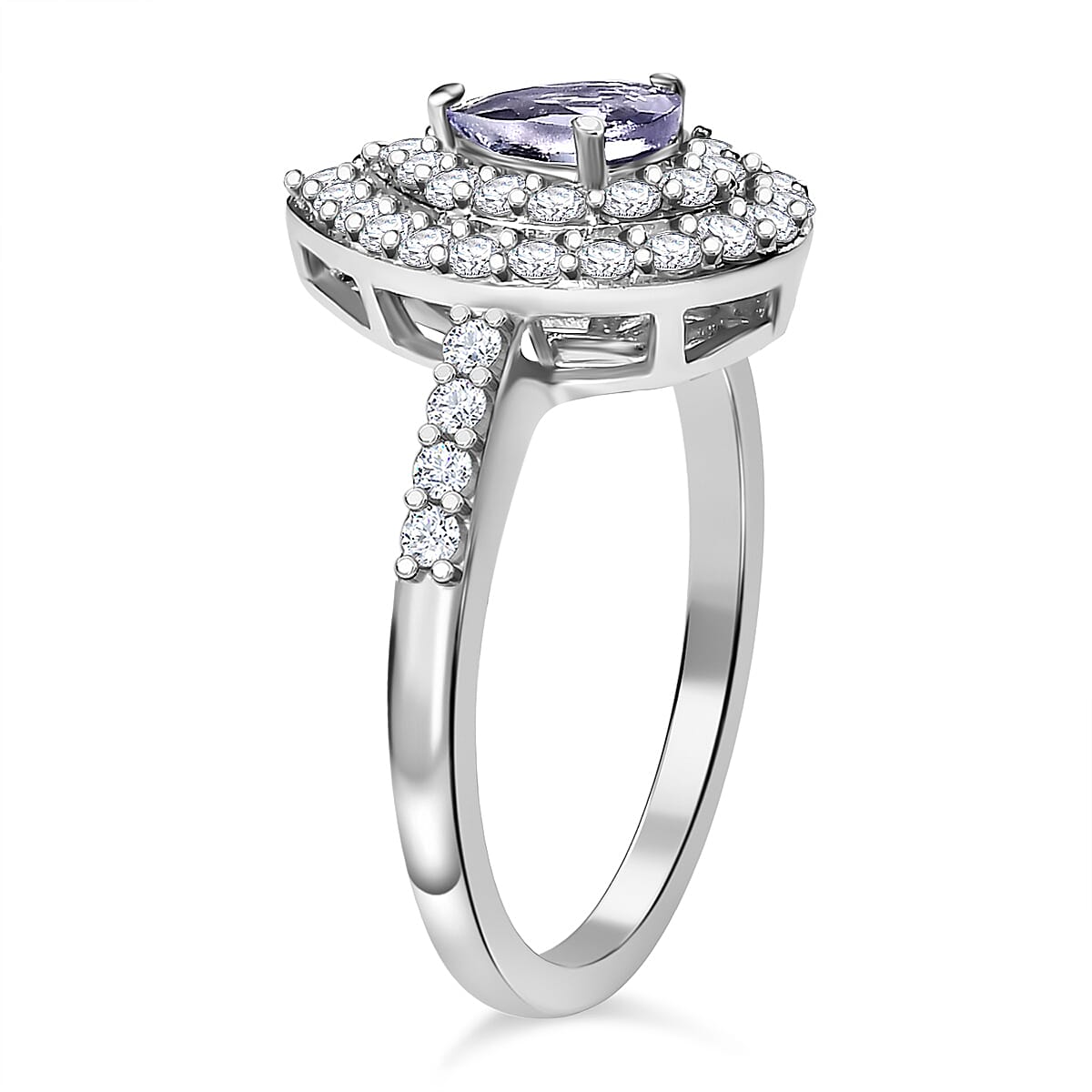 Peacock Tanzanite, White Zircon Double Halo Ring in Rhodium Sterling 1.24 Ct. 7859870 3