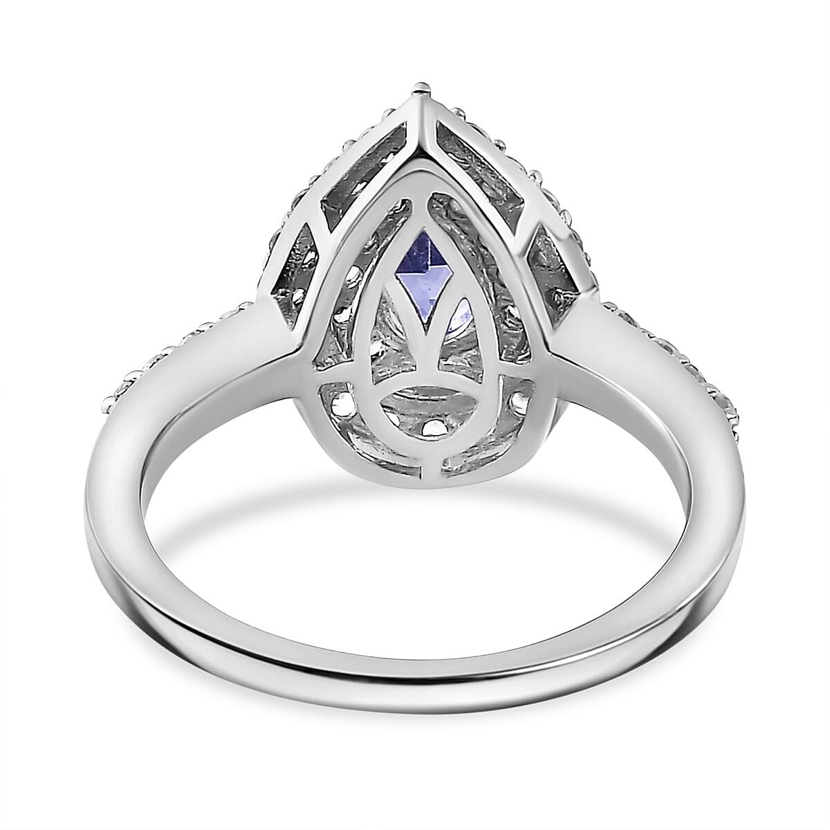 Peacock Tanzanite, White Zircon Double Halo Ring in Rhodium Sterling 1.24 Ct. 7859870 4