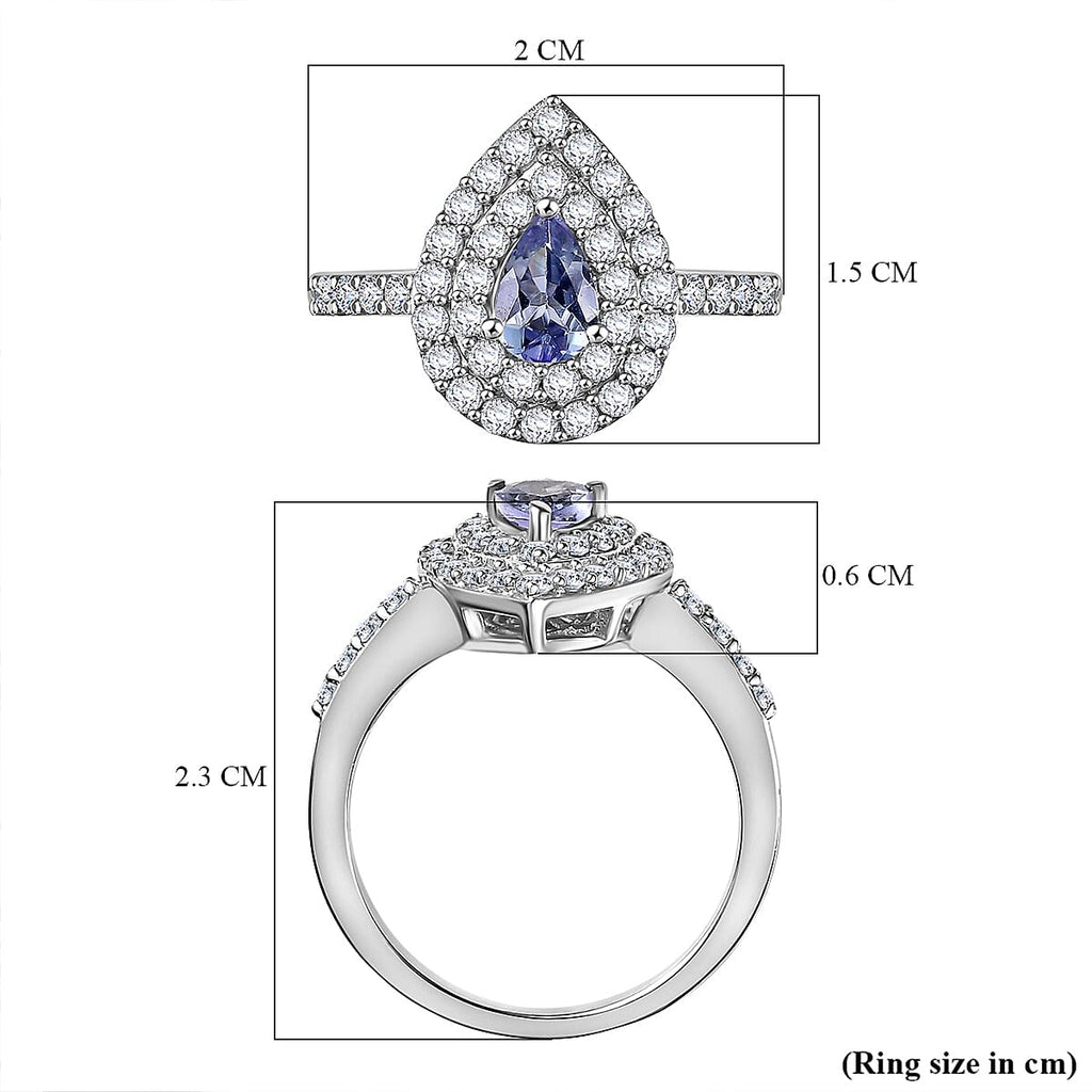 Peacock Tanzanite, White Zircon Ring in Rhodium Sterling 1.244 Ct.