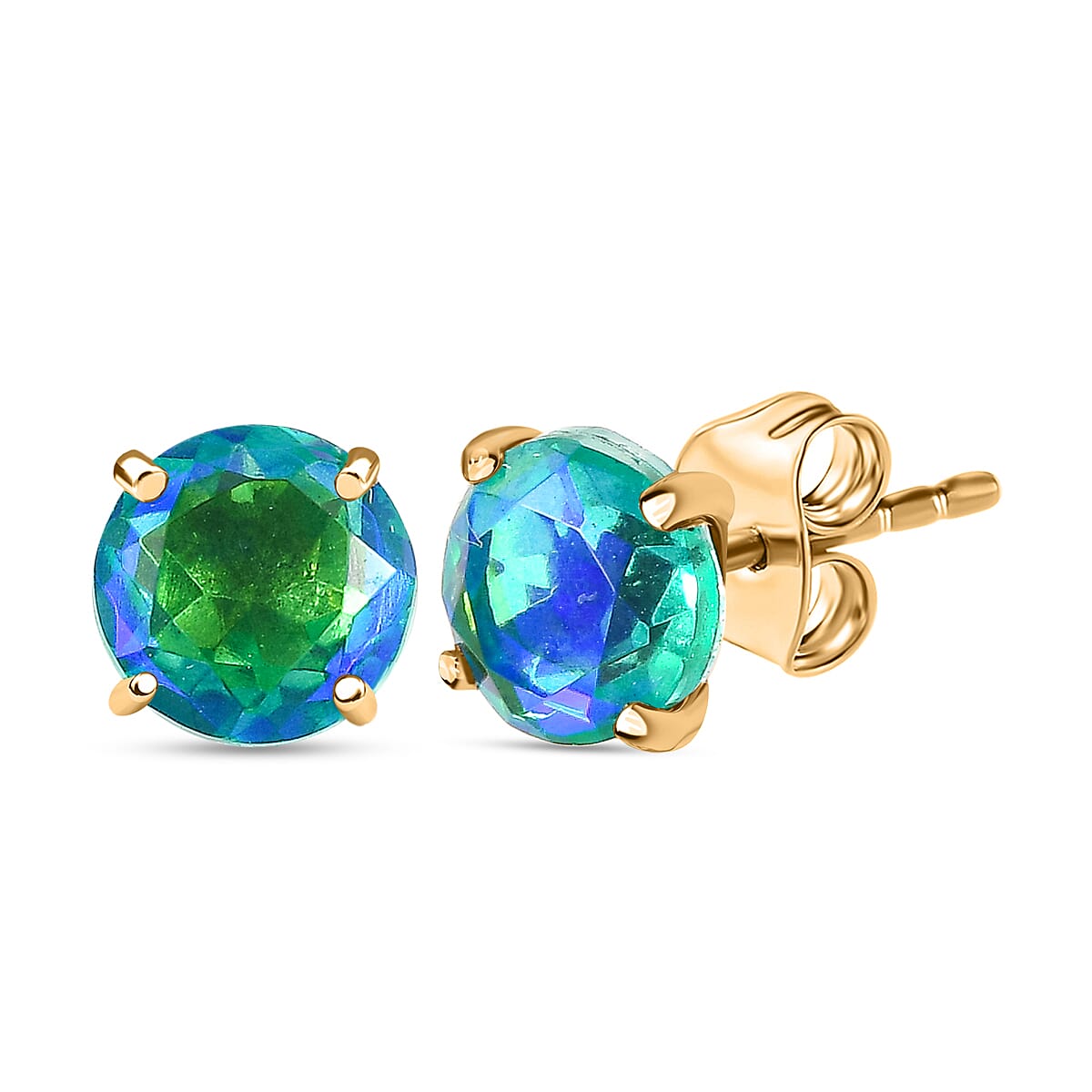 Peacock Triplet Quartz (6mm) Stud Earrings in 14K Gold Overlay Sterling Silver 2.00 Ct 7519194 0