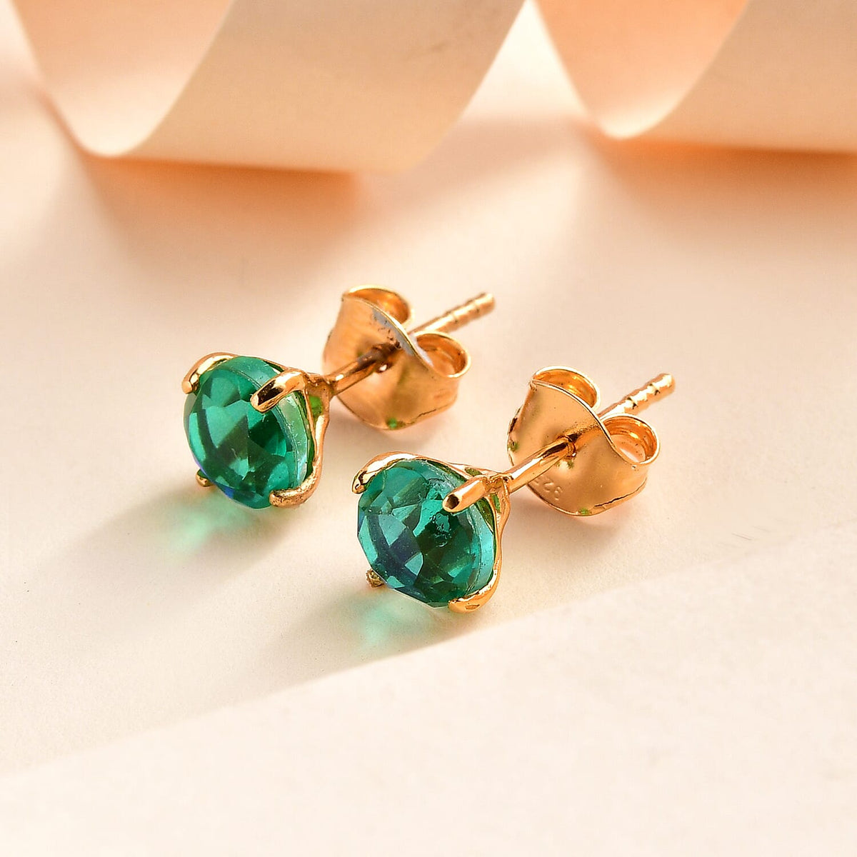 Peacock Triplet Quartz (6mm) Stud Earrings in 14K Gold Overlay Sterling Silver 2.00 Ct 7519194 2