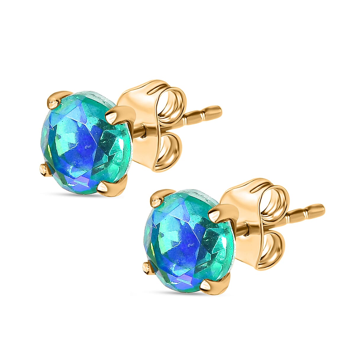 Peacock Triplet Quartz (6mm) Stud Earrings in 14K Gold Overlay Sterling Silver 2.00 Ct 7519194 4
