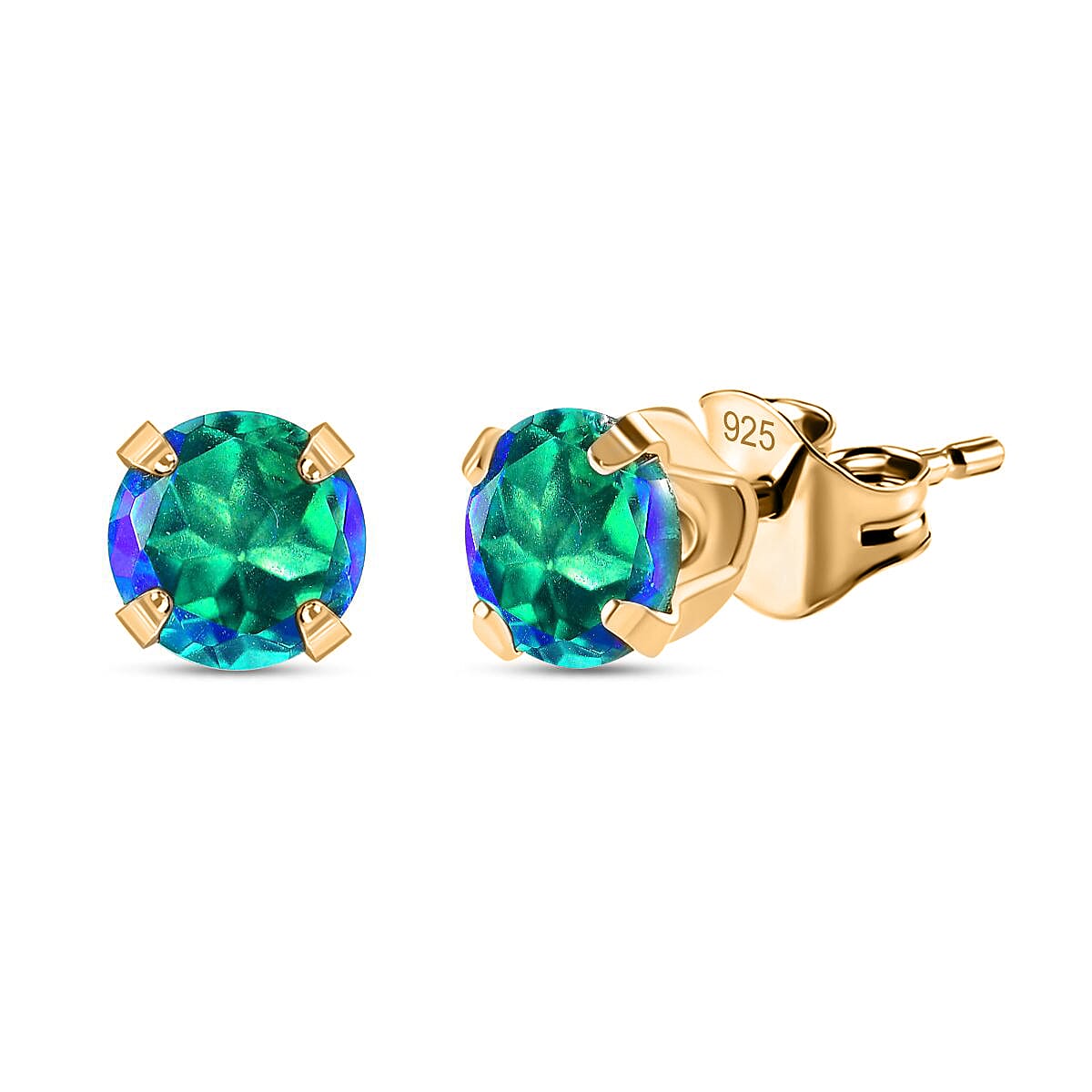 One Time Deal- Peacock Triplet Quartz Stud Earrings in 14K Yellow Gold Overlay Sterling Silver 2.00 Ct 7804935 0