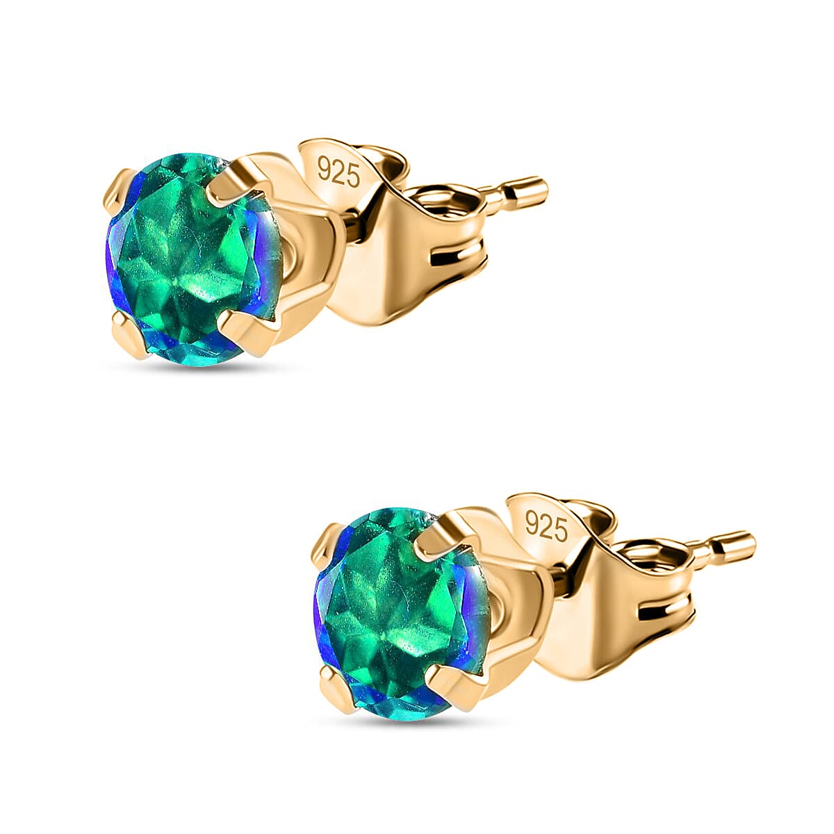 One Time Deal- Peacock Triplet Quartz Stud Earrings in 14K Yellow Gold Overlay Sterling Silver 2.00 Ct 7804935 2