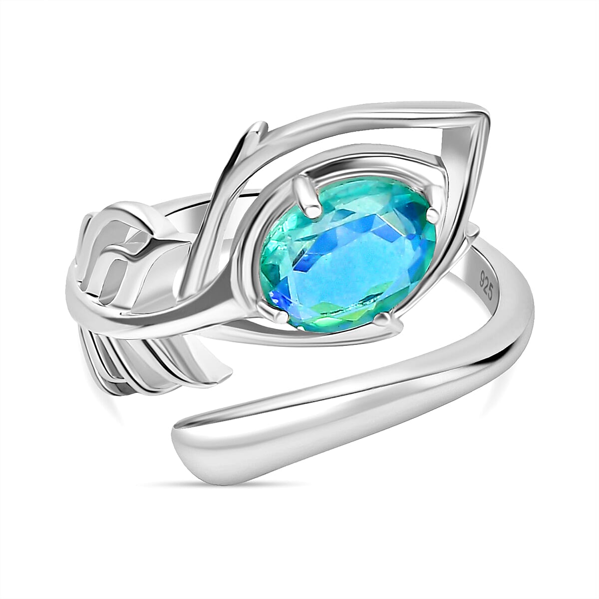Peacock Triplet Quartz Adjustable Ring in Rhodium Overlay Sterling Silver 7861761 0